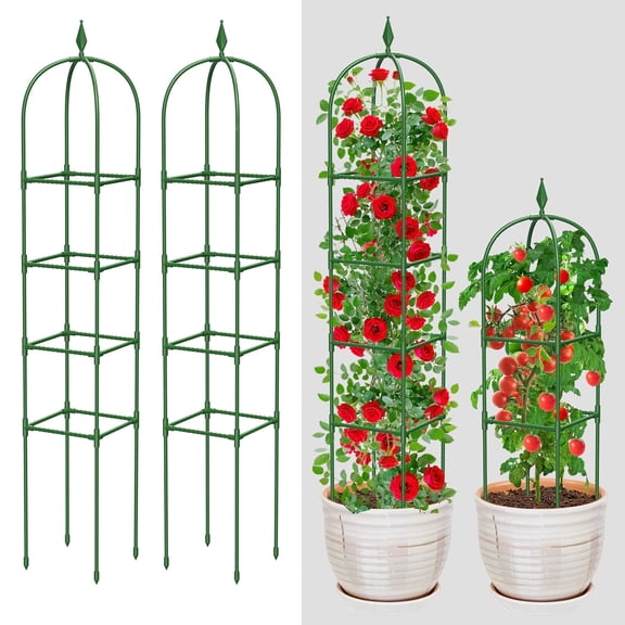 MYMULIKE 6Ft Garden Trellis for Climbing Plants, 2 Pack Rustproof Obelisk Trellis Heavy Duty Plant Support Cage for Vegetables, Roses, Indoor & Outdoor Use, Adjustable Decorative
