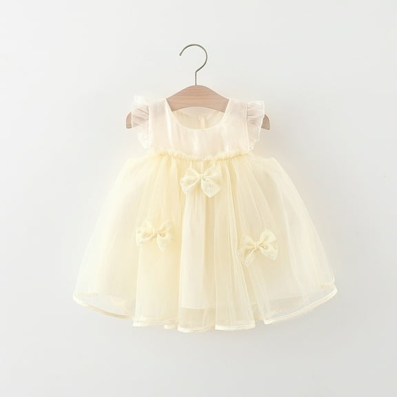 6 Months-3 Years Baby Girl Dress Girls Tulle Butterfly Dresses Toddler Princess Floral Tutu Dress Sleeveless Wedding Party Birthday Dress for Girl Beige 6-12 Months