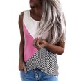 thumbnail image 1 of Nouveau T-shirt Sans Manches à Col Rond Rayé Contrasté pour Femmes, 1 of 4