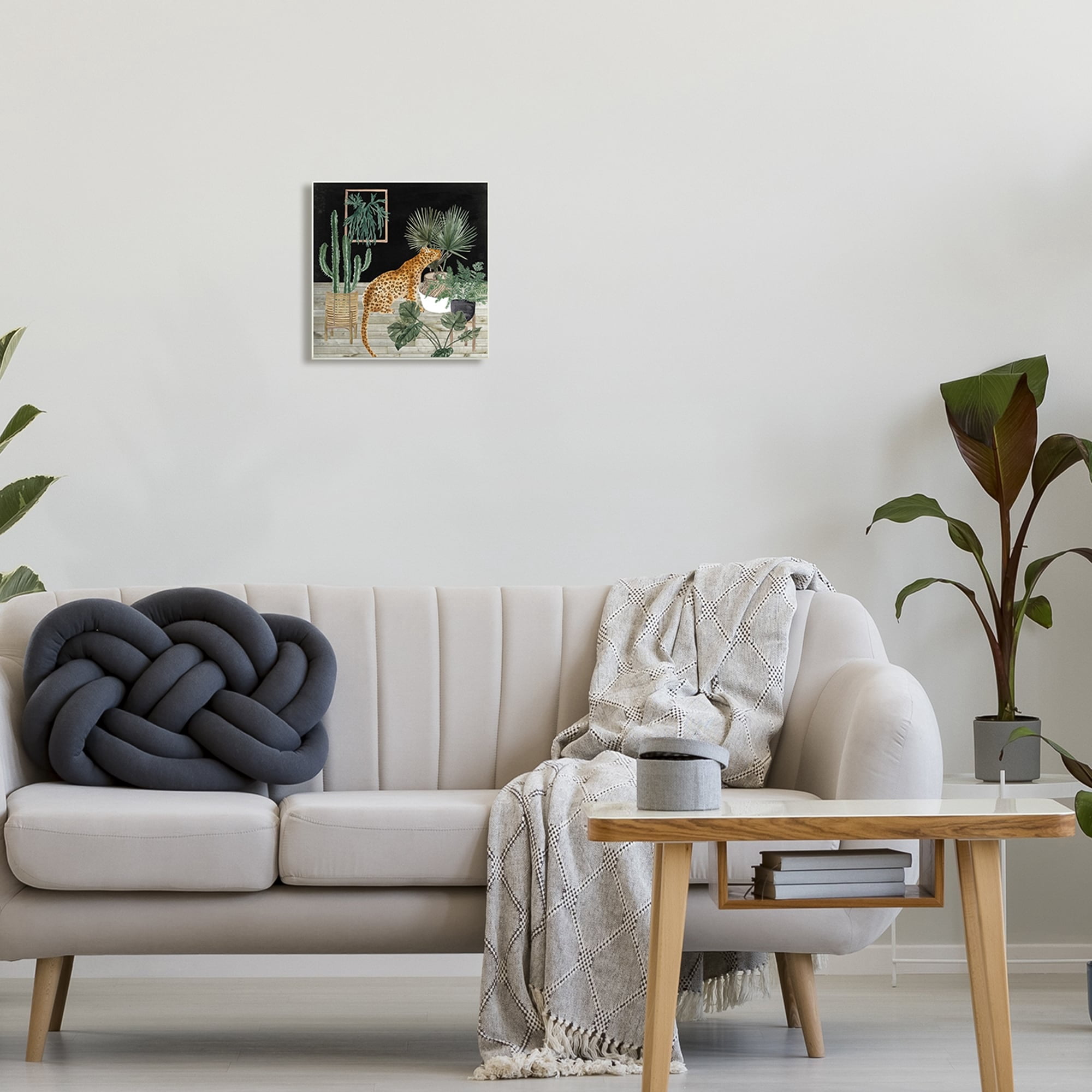 Stupell Industries Leopard Among Various Plants Cactus Planked Floor Graphic Art Unframed Art Print Wall Art, Design by Melissa Wang