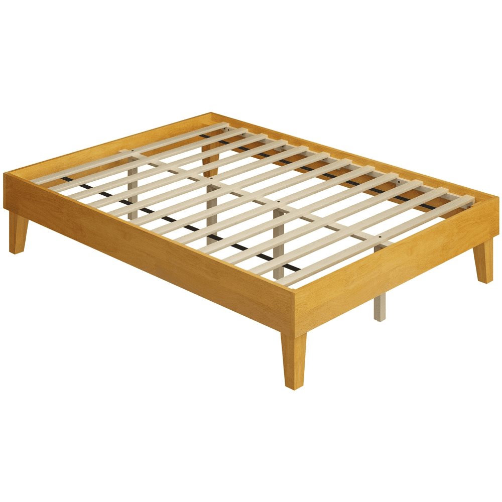 Renwick Full Size Wooden Platform Bed Frame with Sturdy Slat Support, Natural Wood, All Ages