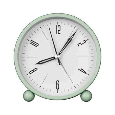 Nightlight Alarm Clock 4.5 Round Silent Alarm Clock Bedside Desk Non-Ticking Travel Clock Battery Operated Green(Battery Include)