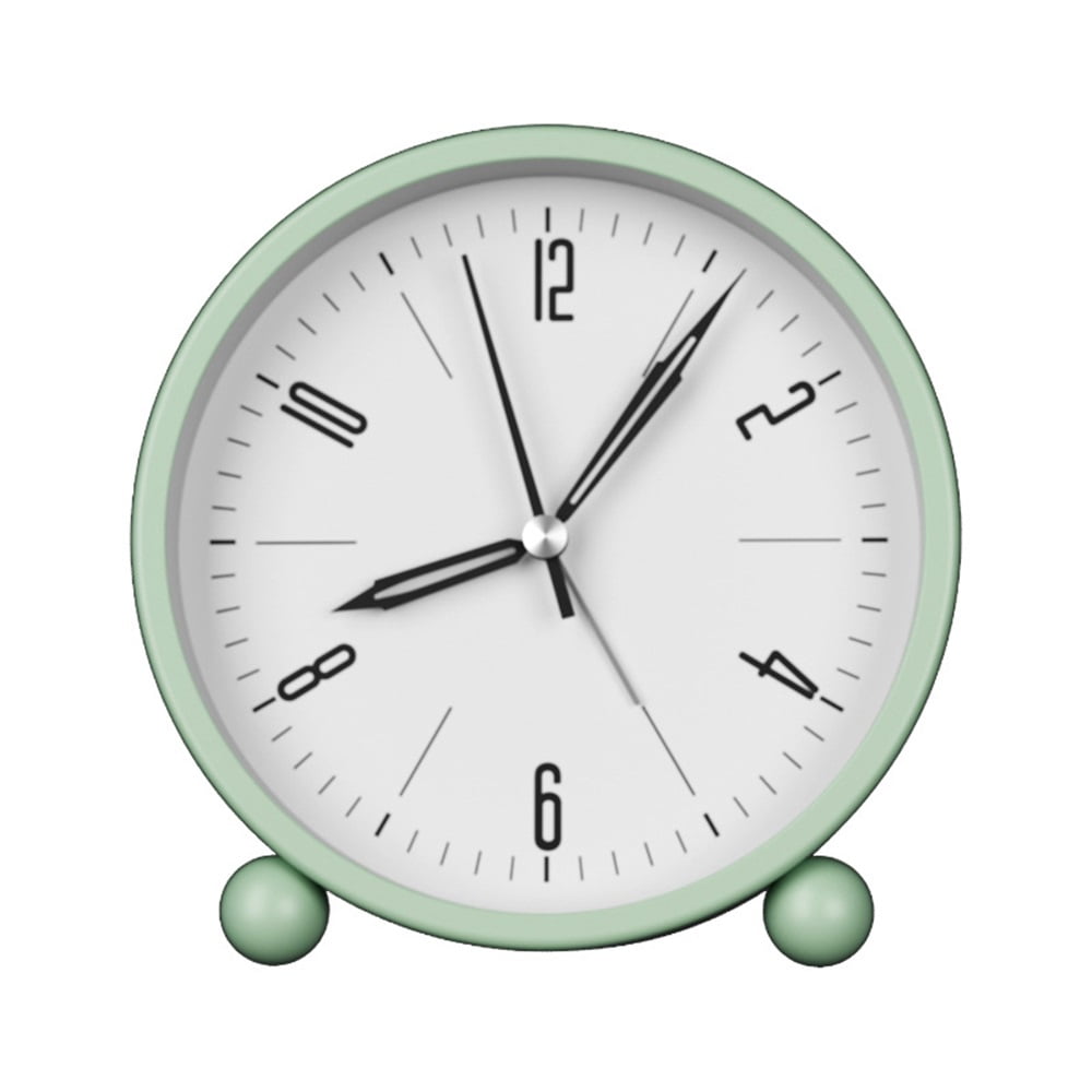 Nightlight Alarm Clock 4.5 Round Silent Alarm Clock Bedside Desk Non-Ticking Travel Clock Battery Operated Green(Battery Include)