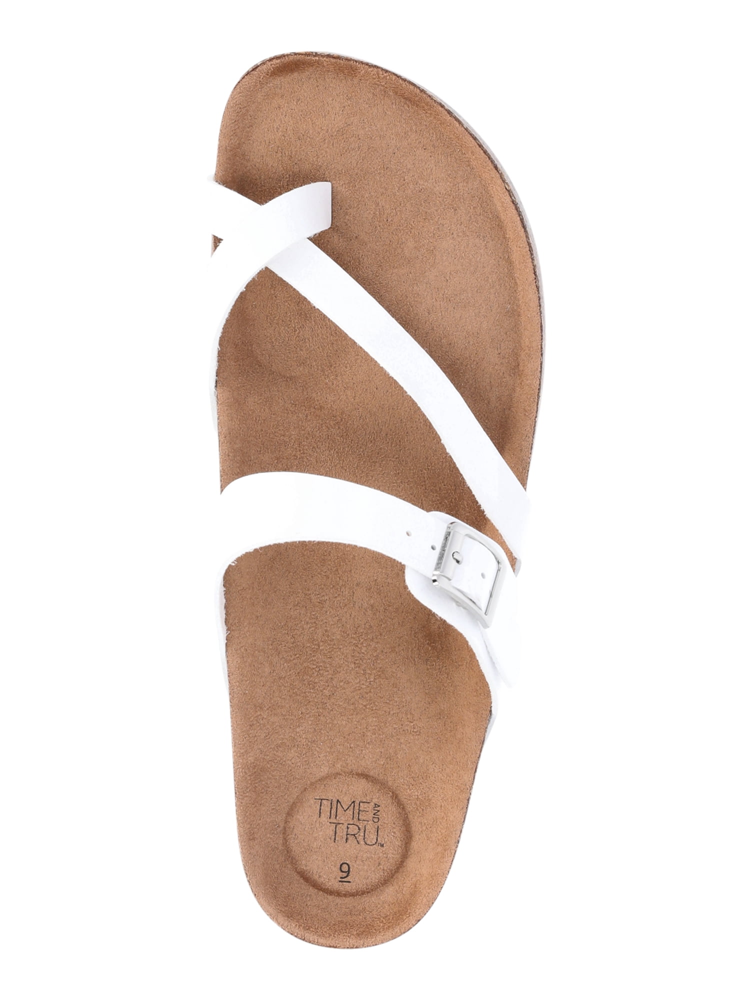Time and Tru Women's Asymmetric Strap Footbed Sandals, Wide Width Available