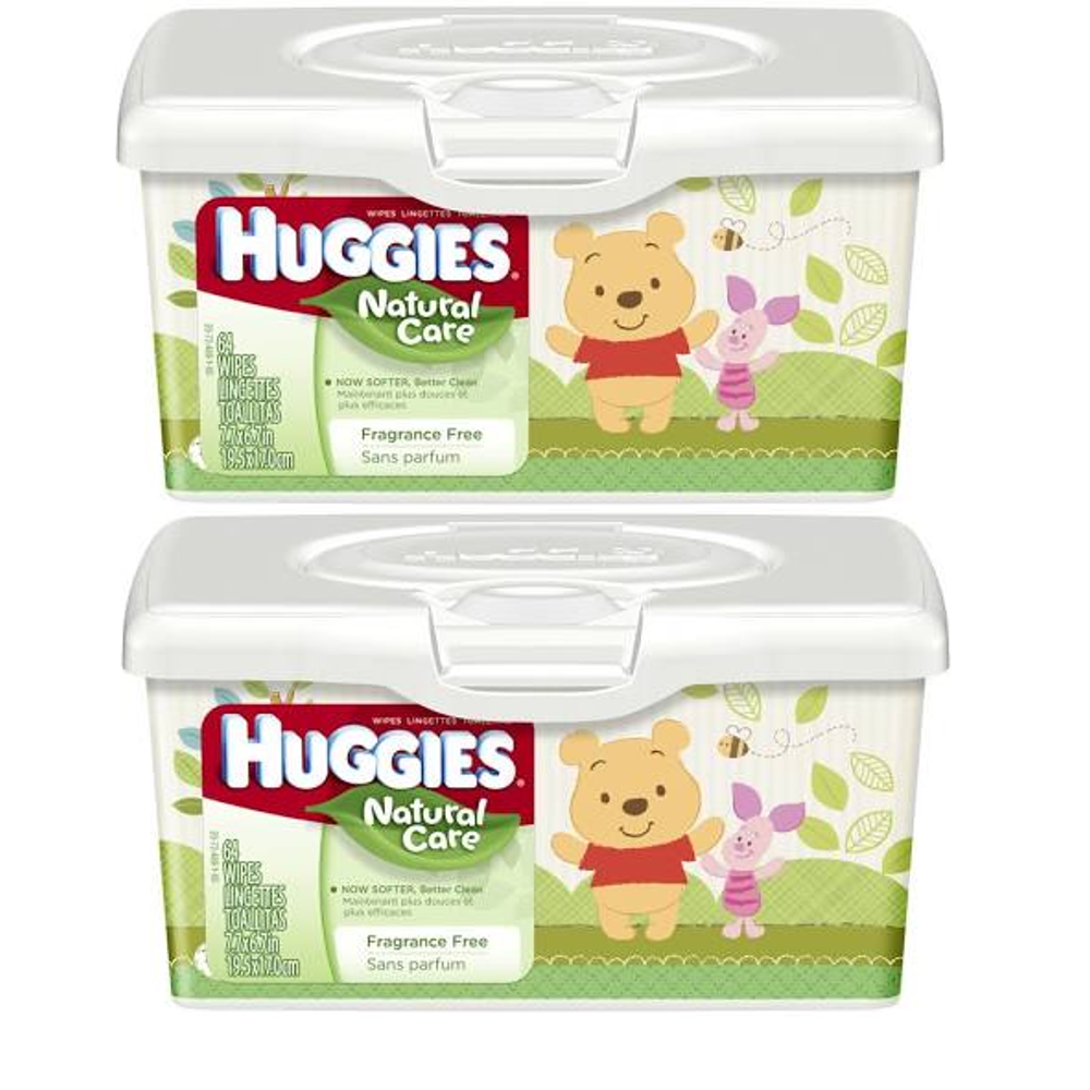 Huggies Natural Care Unscented Baby Wipes Tub 64ct pack of 2