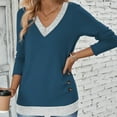 thumbnail image 4 of Lightweight Sweaters for Women Long Sleeve Dressy V Neck Knit Tunic Tops with Decorative Buttons, 4 of 5