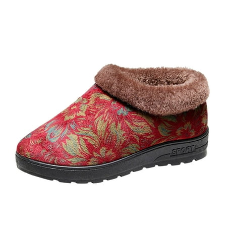 

QYZEU Over The Knee Boots for Women Size Work Winter Boots Fashion Winter Women Snow Boots Flat Bottom Non Slip Flower Print Solid Color Plush Slip On Warm And Casual Style