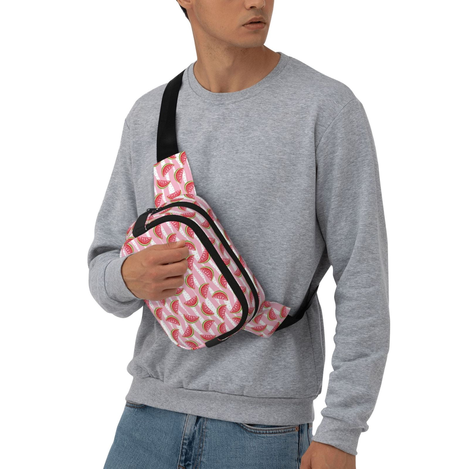 Picia Cute Watermelon Print Square Double-Layer Waist Bag Mini Adjustable Waist Belt Bag Exercise Running Travel Hiking