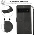 thumbnail image 4 of Wallet Case for Google Pixel 6 Pro, 5 Card Slots Magnetic Closure Zipper Pocket Handbag PU Leather Flip Case with Wrist Strap TPU Kickstand Full Protection Cover - Black, 4 of 18