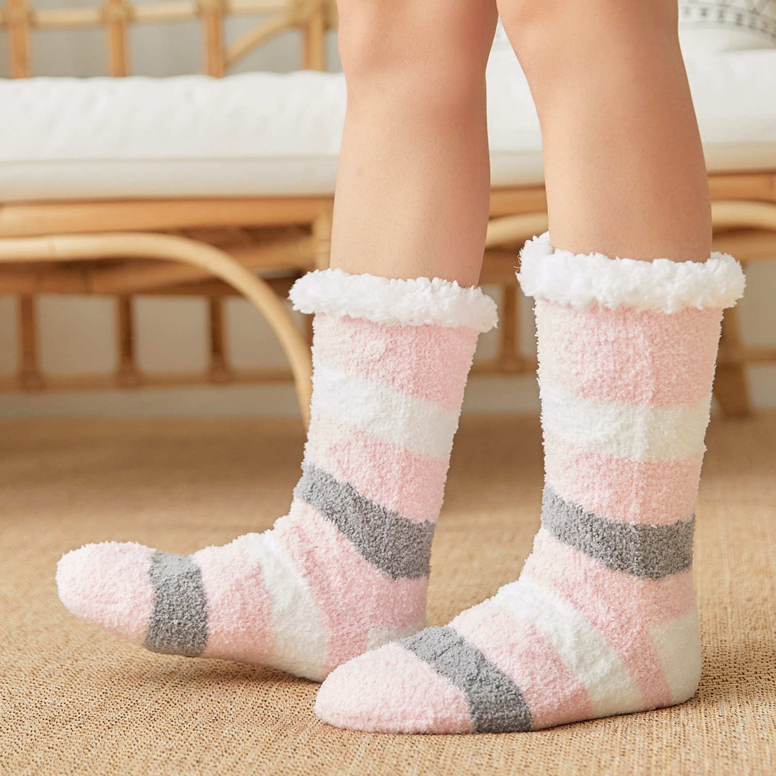 Uoyii Socks Clearance Items Pink Women's Winter Stripe Super Soft Warm ...