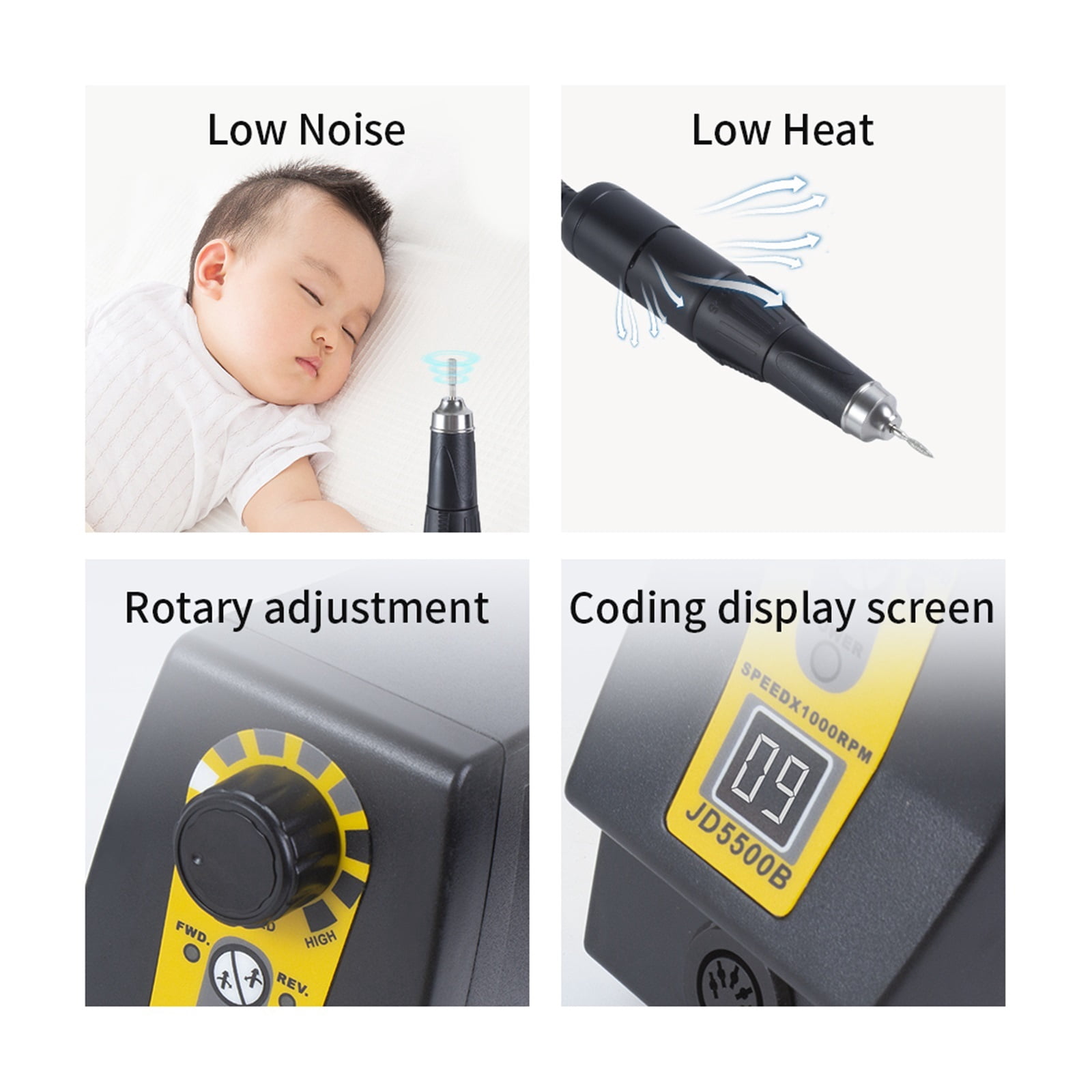 Professional Drill Machine, 35000RPM Electric Manicure Pedicure Tools, Nails Art Equipment For Acrylic Nails Manicure Salon ,Low Noise