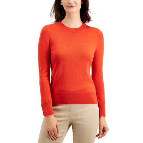 MSRP $50 Charter Club Button-Sleeve Sweater Orange Size Small