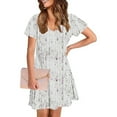 thumbnail image 3 of Levmjia Womens Summer Dress Casual V Neck Floral Short Sleeve Slim Fit Polyester Comfortable Vacation Beach Party Work Multi Colors, 3 of 7