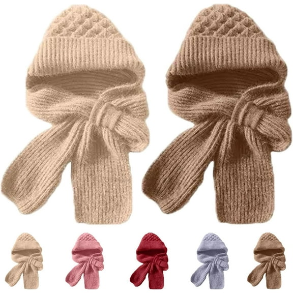 Winter Versatile Knitted Hooded Scarf for Women Integrated Ear Protection Windproof Cap Scarf Hat Hat Scarfs All in One for Cold Weather Use