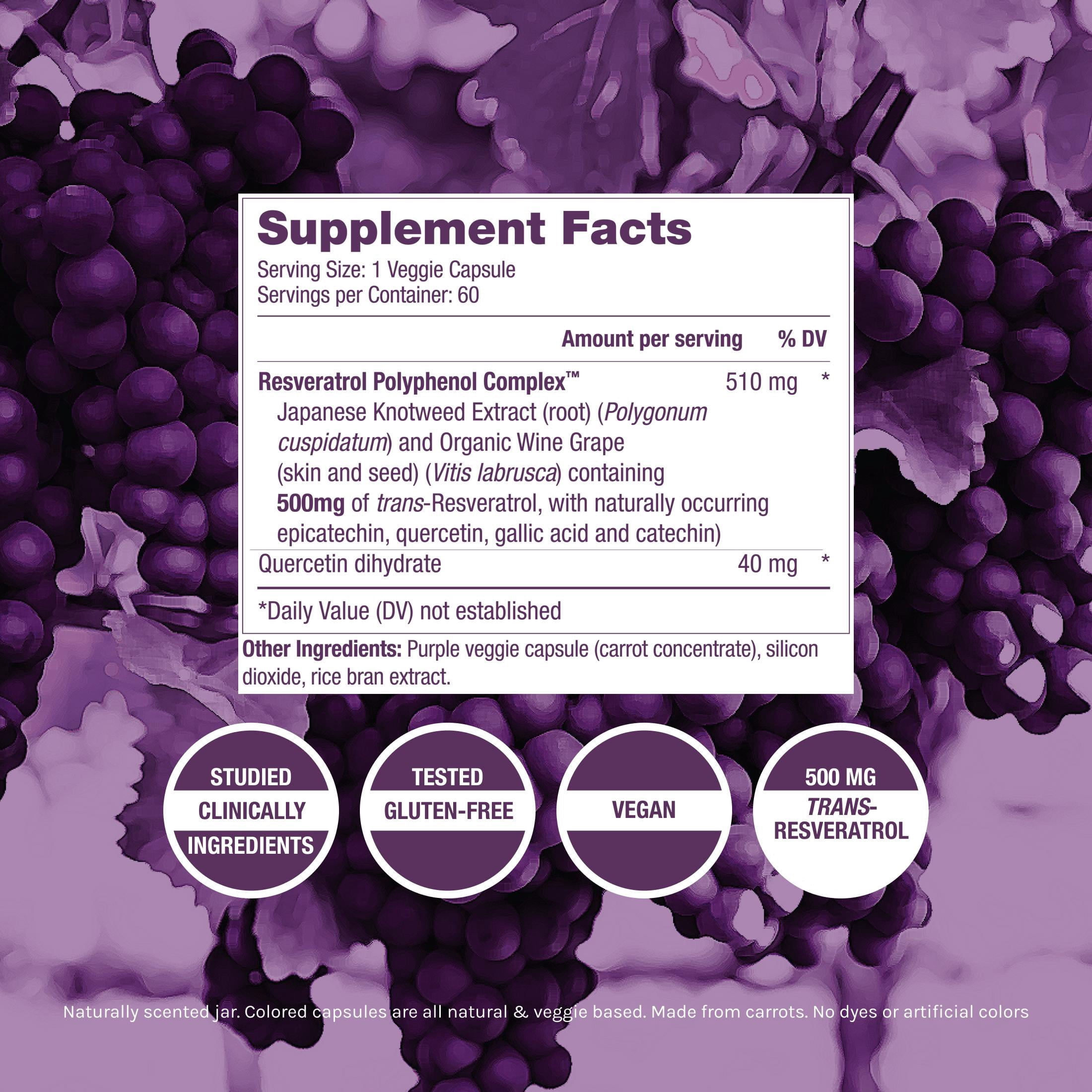 ResVitále Resveratrol 500 mg - Resveratrol Supplement for Men and Women - 60 Veggie Capsules