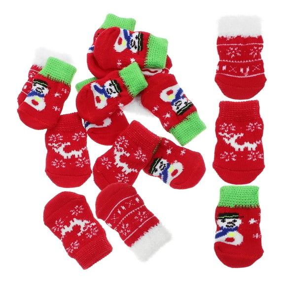 4 juegos de calcetines de algodón antideslizantes para mascotas, perros, cachorros, gatos, con estampado navideño, talla S