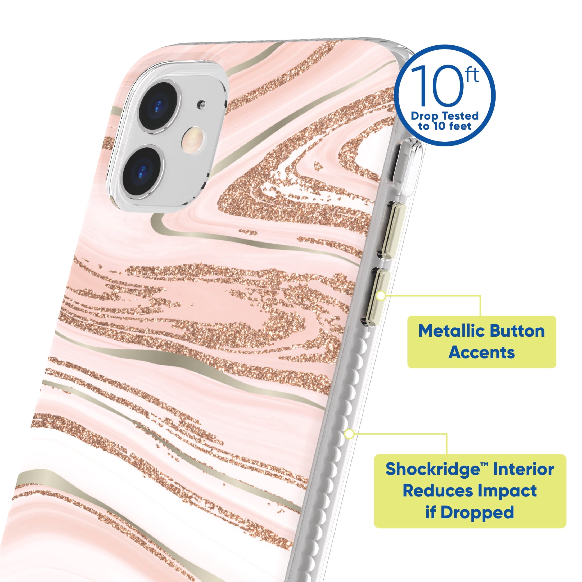onn. Phone Case for iPhone 11 / iPhone XR - Pink Gold Marble