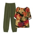 thumbnail image 4 of QUYUON 2 Piece Outfits for Women Plus Size Summer Outfits Floral Printed Two Piece Set Casual Loose Button Short Sleeve Crew Neck Tops Elastic Waist Wide Leg Long Pants Lounge Sets F-Army Green 3XL, 4 of 5