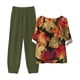 thumbnail image 5 of ICHUANYI ClearanceWomen's Summer Printed Short Sleeve Half Sleeve Round Neck Cropped Top + Casual Pants Suit Set Two Piece Lounge Set(Army Green, S) ICHUANYI WER20232080505285, 5 of 5