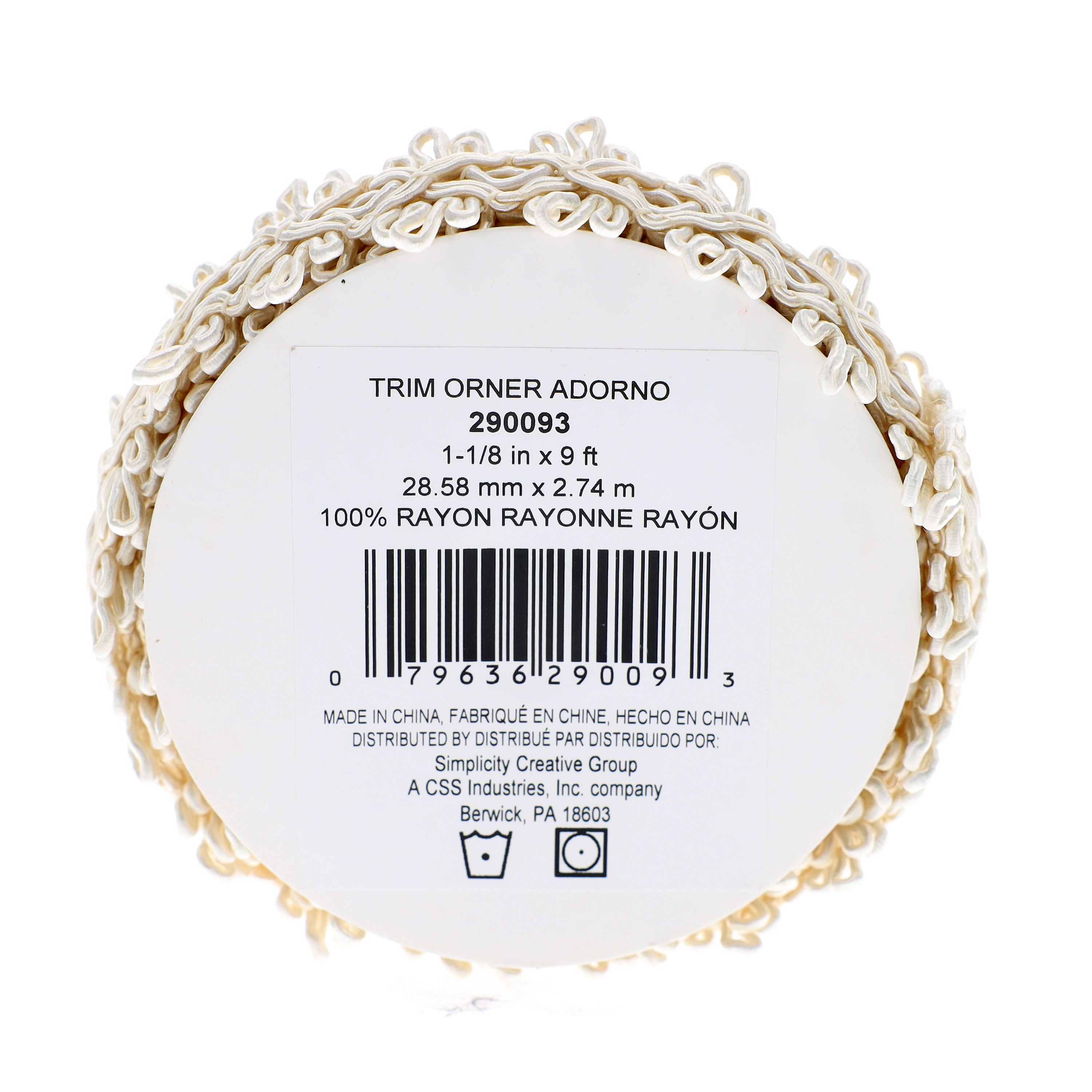 Simplicity Trim, Ecru 1 1/8 inch Ornate Gimp trim great for apparel, costumes, home decorating, and crafts, 3 Yards, 1 Each
