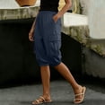 thumbnail image 2 of BLVB Women Linen Shorts Casual Knee Length Bermuda Shorts with Flap Pockets Summer Lightweight Cargo Capri Pants, 2 of 7