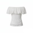 thumbnail image 3 of Uootdi Womens Off Shoulder Tops Ruffle Lace Trim Solid Color Bodysuits Casual Slim Fit Lightweight Soft Comfy Daily Wear Gift, 3 of 6