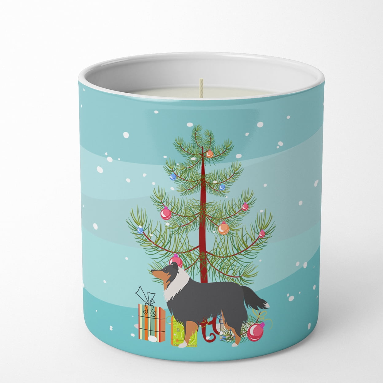 Carolines Treasures BB2948CDL 3.75 x 3.25 in. Unisex Sheltie & Shetland Sheepdog Merry Christmas Tree 10 oz Decorative Soy Candle