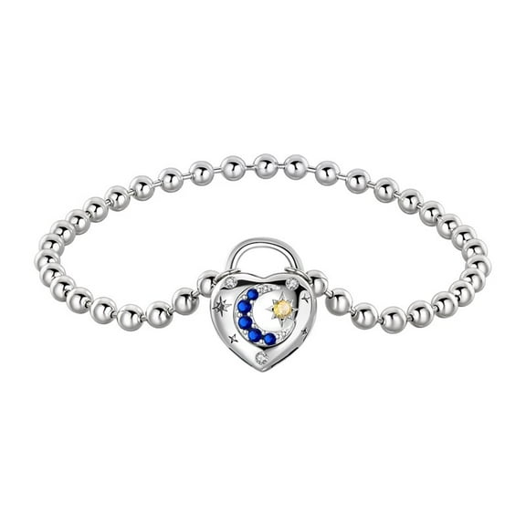 KUNSIR 925 Sterling Silver Heart Venus Moon Bracelet Round Beads Chain For Women 6.7 in