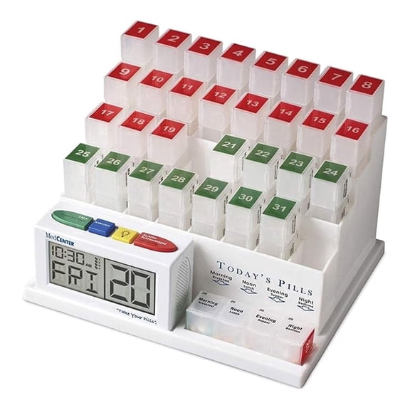 FSA/ HSA Medcenter 31-Day Pill Organizer with 4 Compartments and Alarm Clock – for Medications and Vitamins