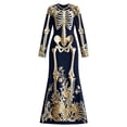 thumbnail image 4 of Women's Halloween Gothic Velvet Maxi Dress, Long Sleeve Round Neck Bodycon Dress with Skeleton Floral Print, Elegant Fall Evening Party Gown, 4 of 4