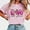 03 Pink, variant on YueHuiYing Women's Valentine's Day Print Round-Neck Short Sleeve Casual Regular Comfy Pullover Blouse with Heart Print