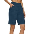 thumbnail image 2 of Taqqpue Womens Bermuda Shorts Summer Elastic High Waist Straight Wide Leg Linen Shorts Running Workout Athletic Shorts Plus Size Casual Knee Length Long Shorts for Women with Pockets, 2 of 7