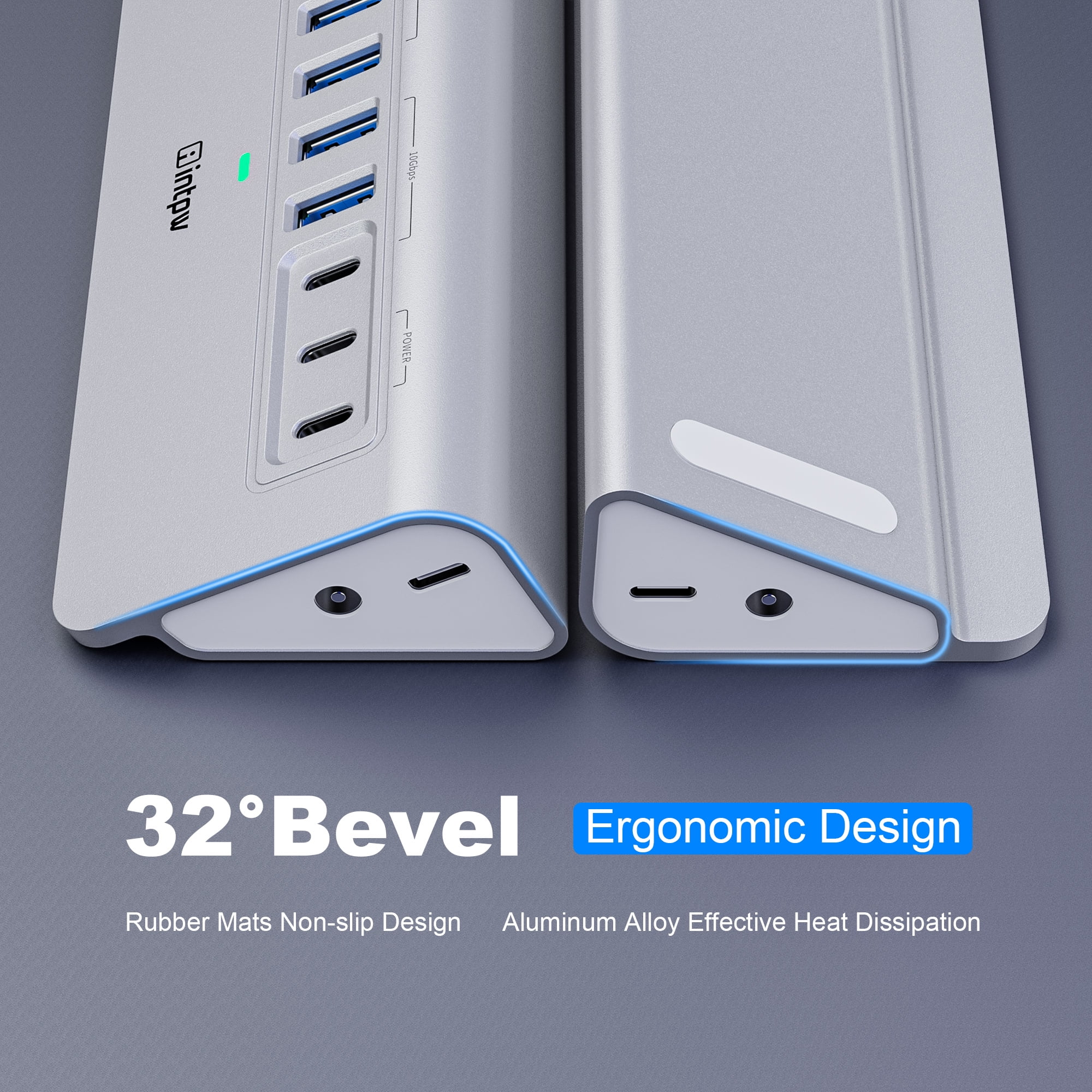 INTPW Powered USB C Hub for Laptop, 9-Port USB Hub with 10Gbps Data Transfer, 45W PD Charging, USB C and USB A Ports for MacBook and PC