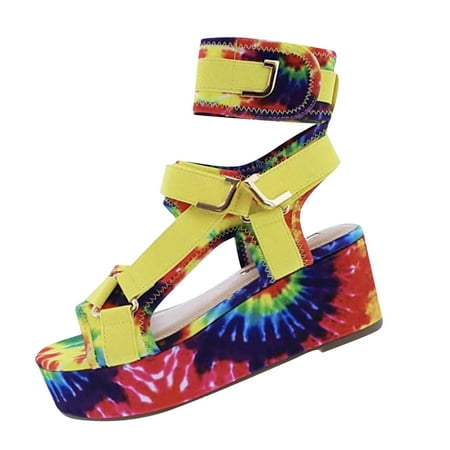 

Lyinloo Women Sponge Cake Thick Bottom Fish Mouth Hollow Out Slope Heel Sandals Yellow 35