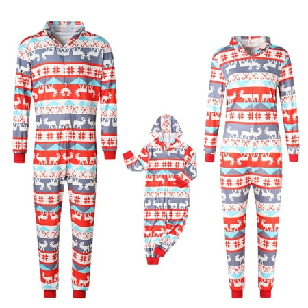 

Christmas Onesies Jumpsuit Pjs Set One-Piece Romper with Hoodie Matching Family Pajamas set for Couples Kids Baby