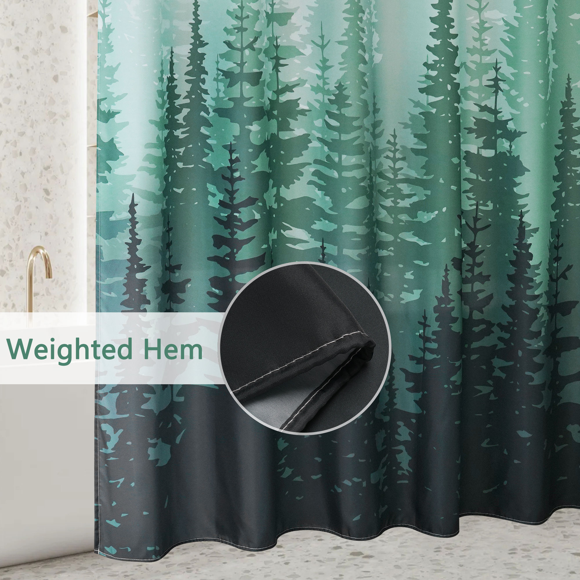 Inosoo Green Forest Fabric Shower Curtain, 72" x 72", Washable photo 4