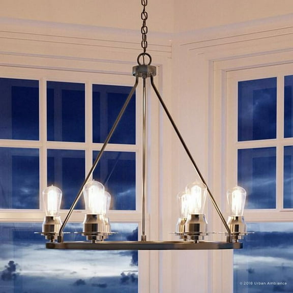 Urban Ambiance Luxury Farmhouse Chandelier, Size: 27-1/2"H x 28"W, with Transitional Style Elements, Brushed Nickel Finish, UHP2242