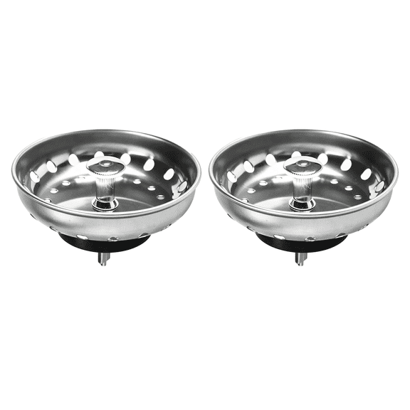 Kitchen Sink Strainer and Stopper Combo, Stainless Steel Basket with Plastic Knob, Rubber Stopper Bottom, 2 Pack