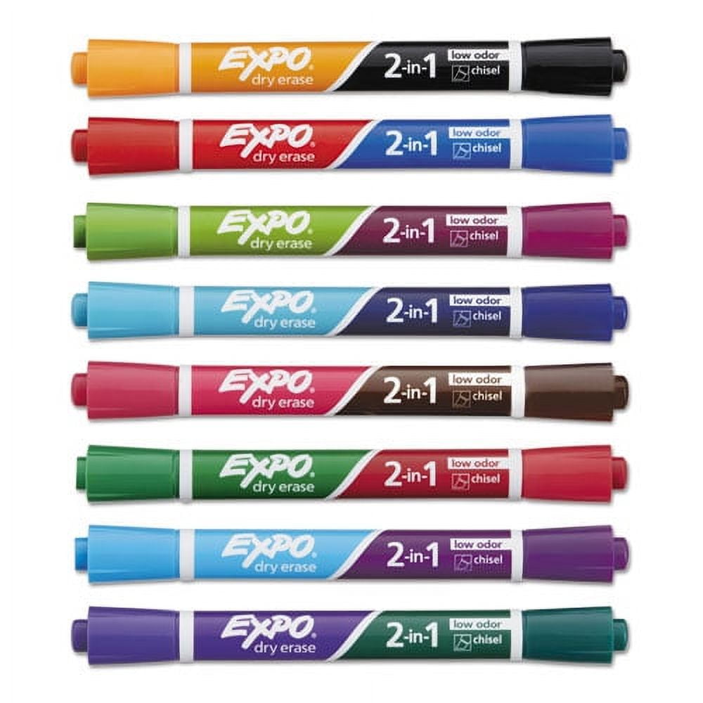 2-In-1 Dry Erase Markers, Fine/broad Chisel Tips, Assorted Colors, 8/pack | Bundle of 5 Packs