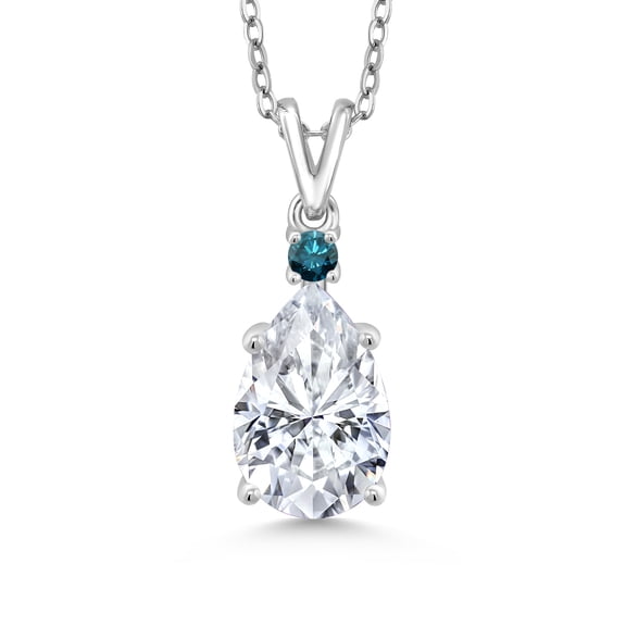 Gem Stone King 925 Sterling Silver Blue Diamond Pendant with Chain Set with Moissanite (3.14 Cttw)