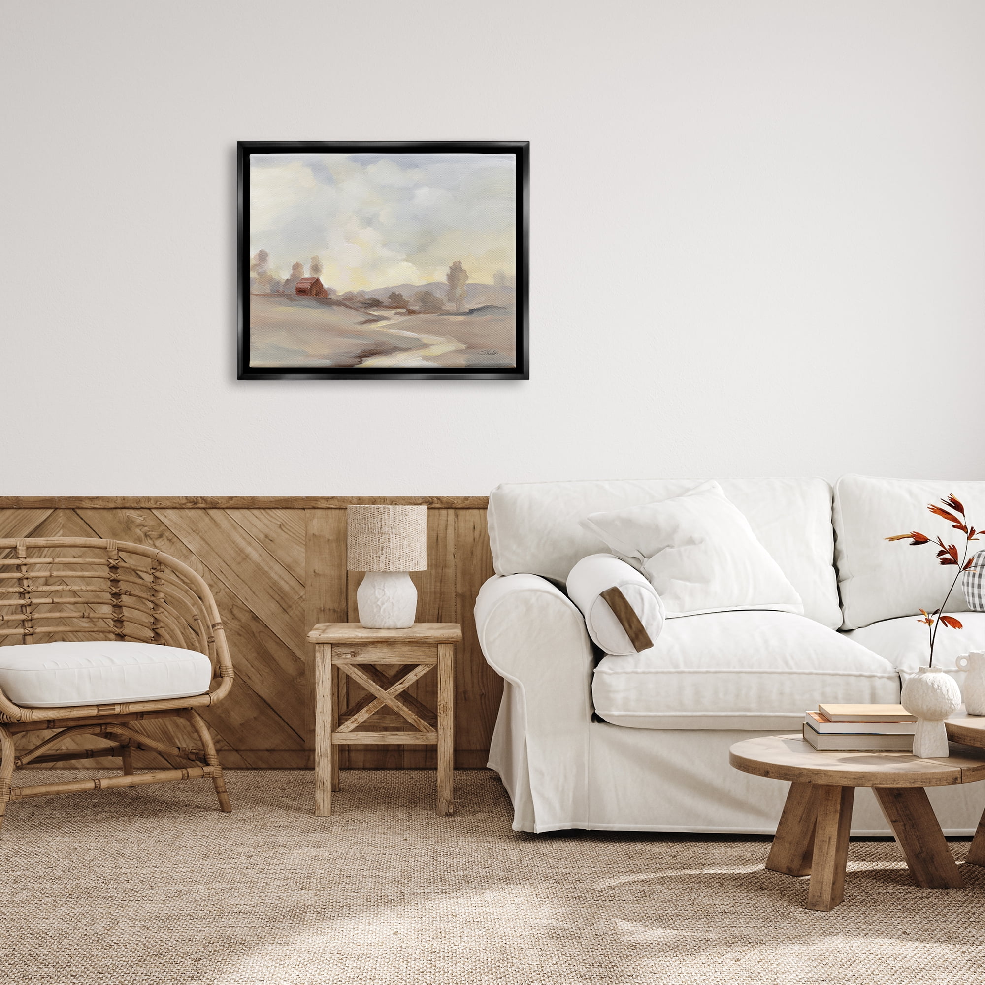 Stupell Industries Abstract Cabin Landscape Nature Painting Black Floater Framed Art Print Wall Art, 31 x 25