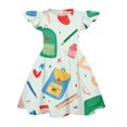 thumbnail image 3 of Grblisyd Dresses for Girls Back to School Pencil School Bus Print Dress Summer Flutter Sleeve A Line Dresses Outfits 7-8T, 3 of 4