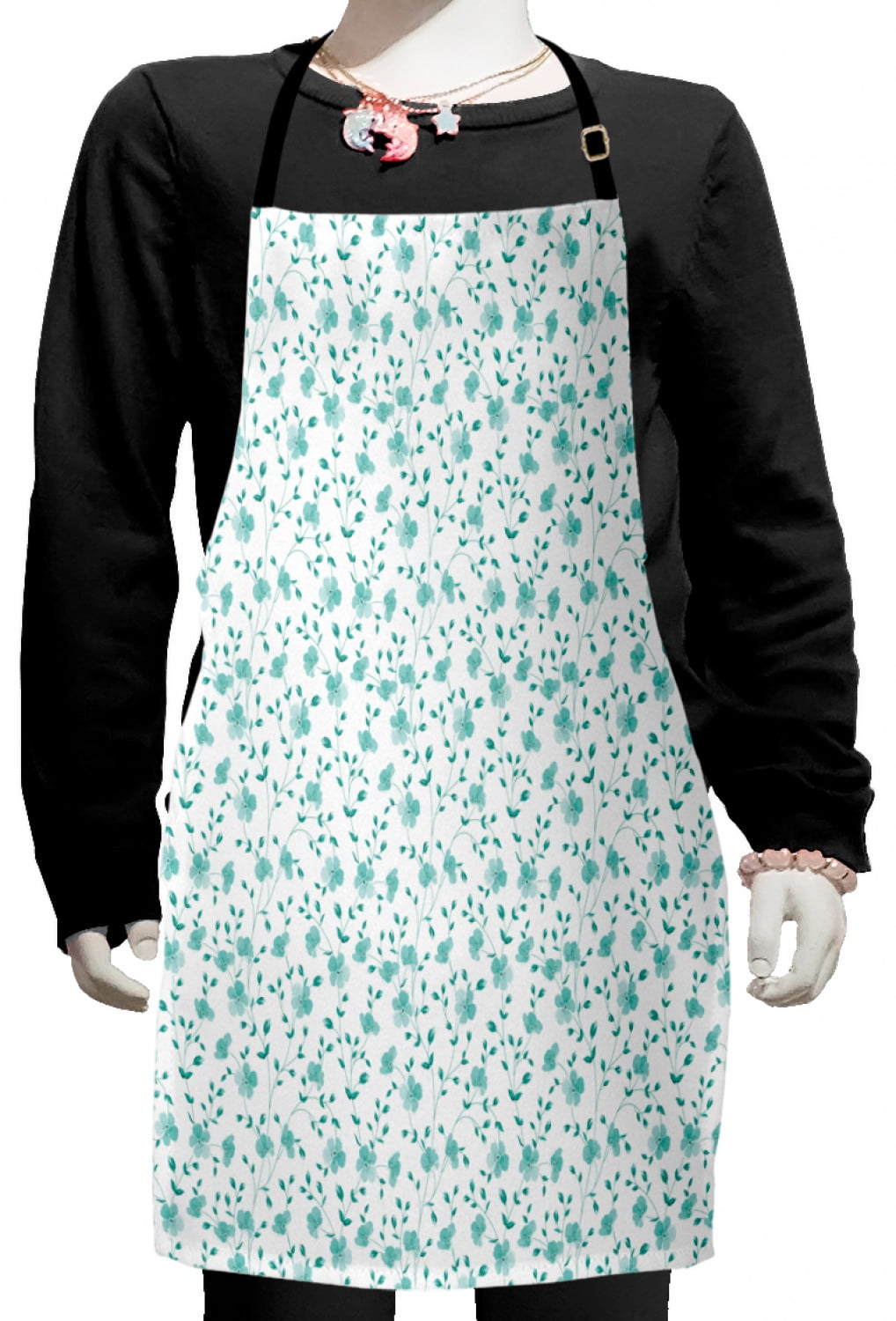 Flower Kids Apron, Pattern with Flower Stems Blooming Springtime Simple