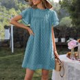 thumbnail image 3 of Women's Dress Swiss Dot Crewneck Summer Mini Dress Casual Short Sleeve Dress Flowy A Line Babydoll Short Dresses, 3 of 5