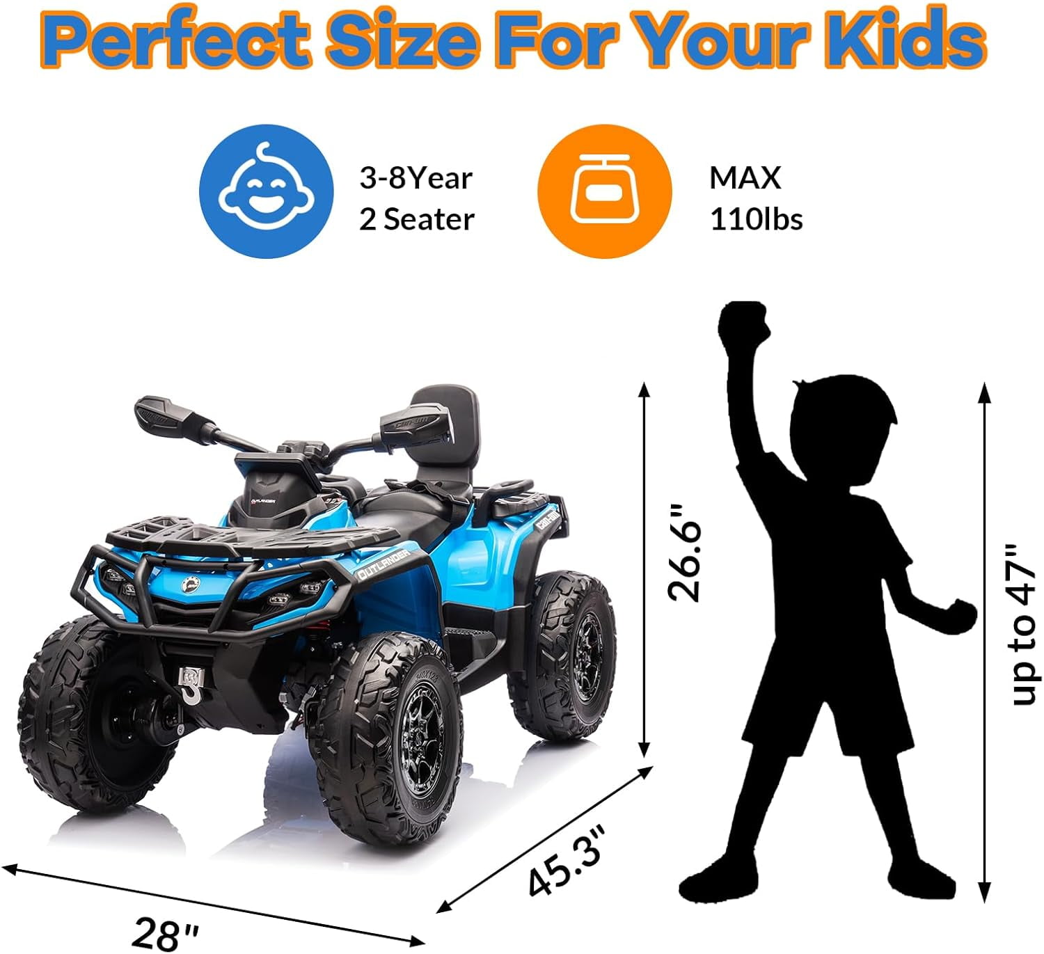 EastVita 2 Seater Ride on ATV for Kids, 12V Ride on Toy Car with Remote Control, 2WD Power, Music, 4 Wheeler Electric Car Battery Powered