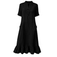 thumbnail image 5 of Bxsruta Womens Casual Dress Short Sleeve V Neck Shirt Dress Midi Ruffle Hem Summer Vacation, 5 of 8
