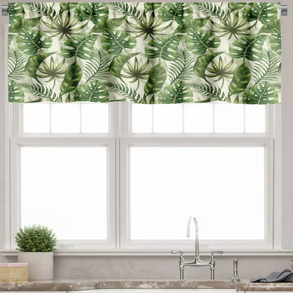 Ambesonne Leaves Valance Pack of 2, Hawaiian Elements in Green, 54"X12", Green Cream Pale Green