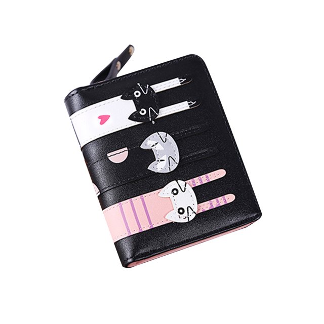 Mujeres PU Cuero Corto Tres Gatos Bifold Clutch Cartera Tarjetero Monedero Jumpingount BB2704-01