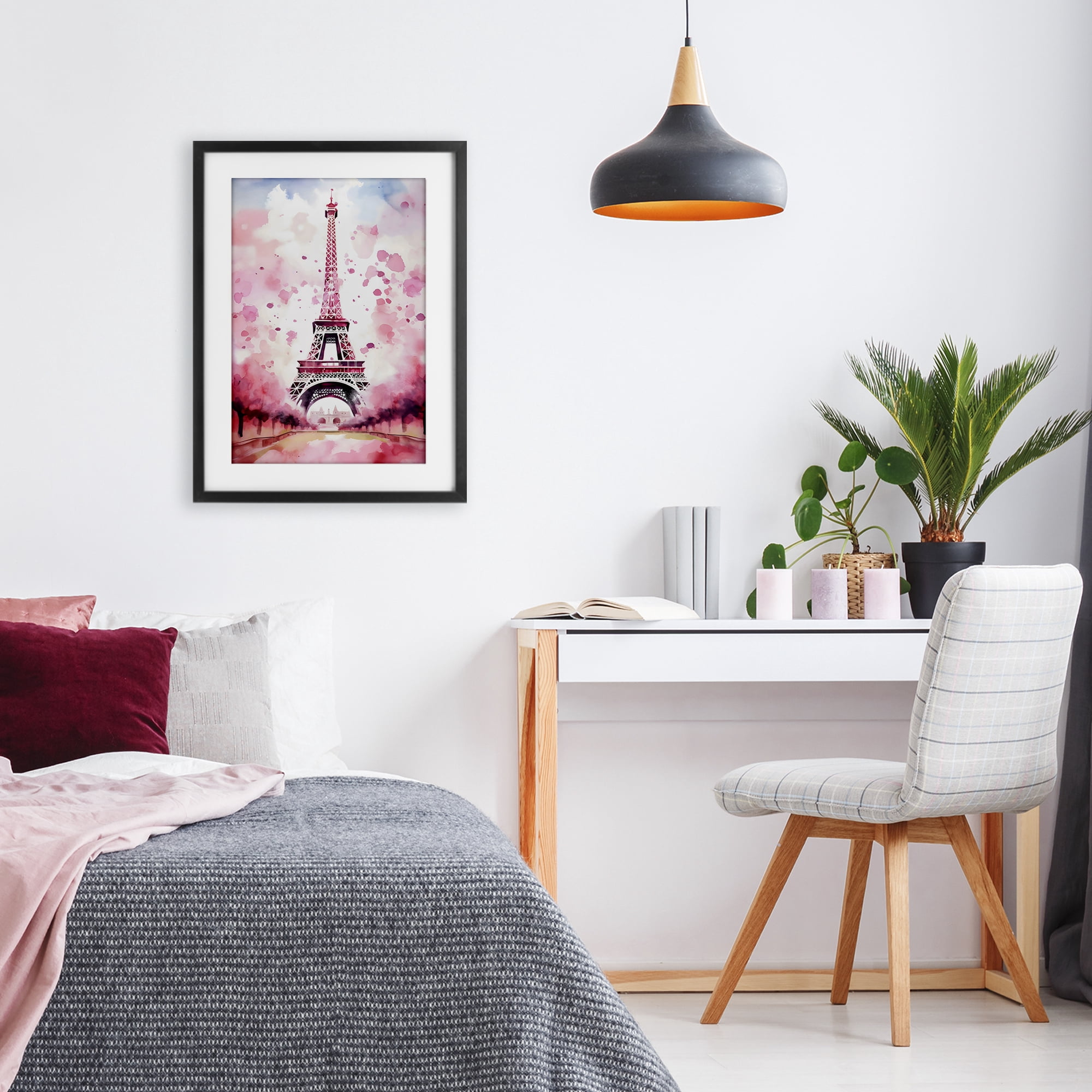 Stupell Industries Blush Watercolor Eiffel Tower Black Framed Print Under Glass, design by Creative Studio