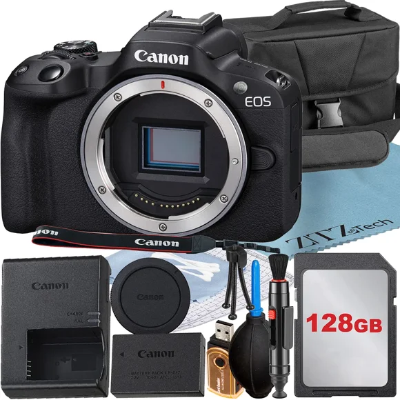 Canon EOS R50 Mirrorless Camera (Body) with 4K Video + 128GB Memory Card + Case + ZeeTech Accessory Bundle